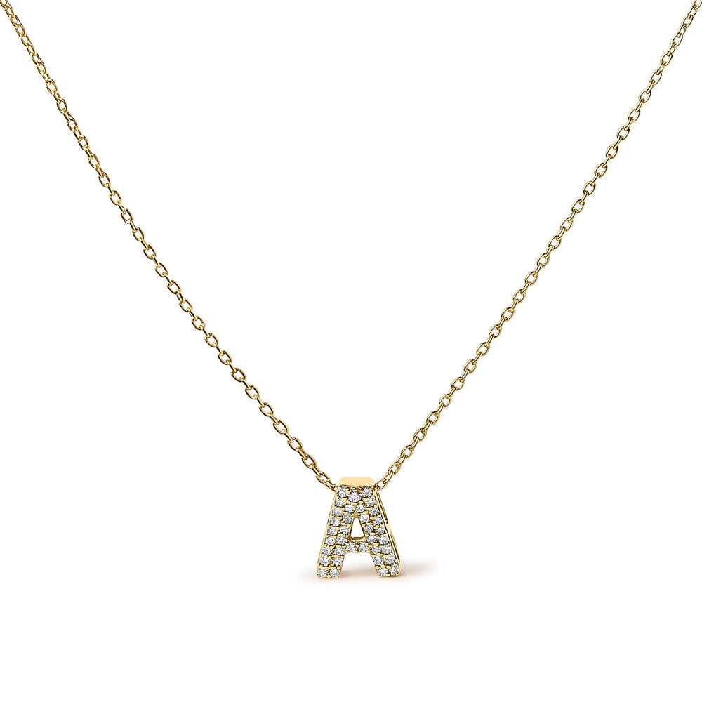 10K Yellow Gold Diamond Accent "A-Z" Initial Bubble Pendant Necklace