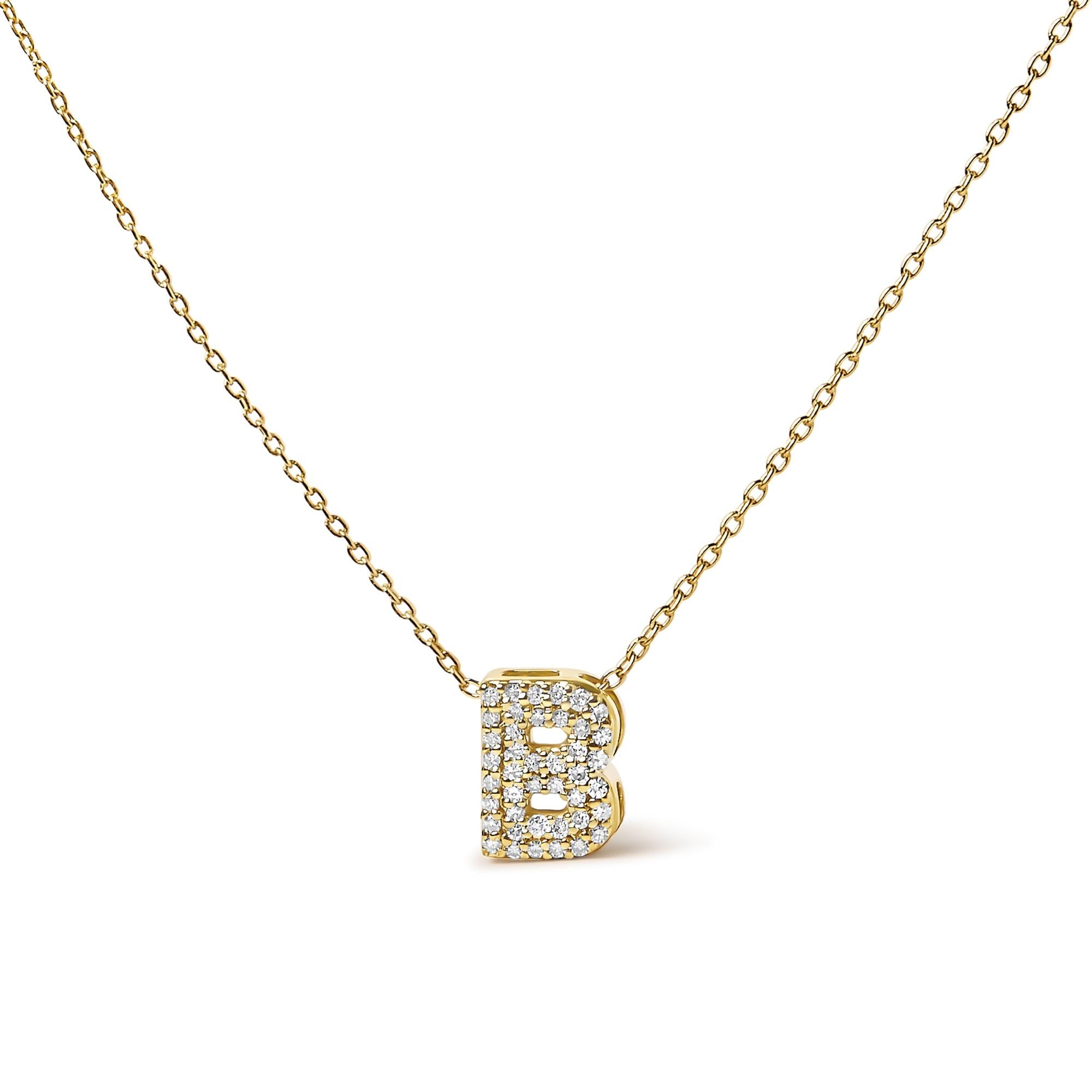 10K Yellow Gold Diamond Accent "A-Z" Initial Bubble Pendant Necklace