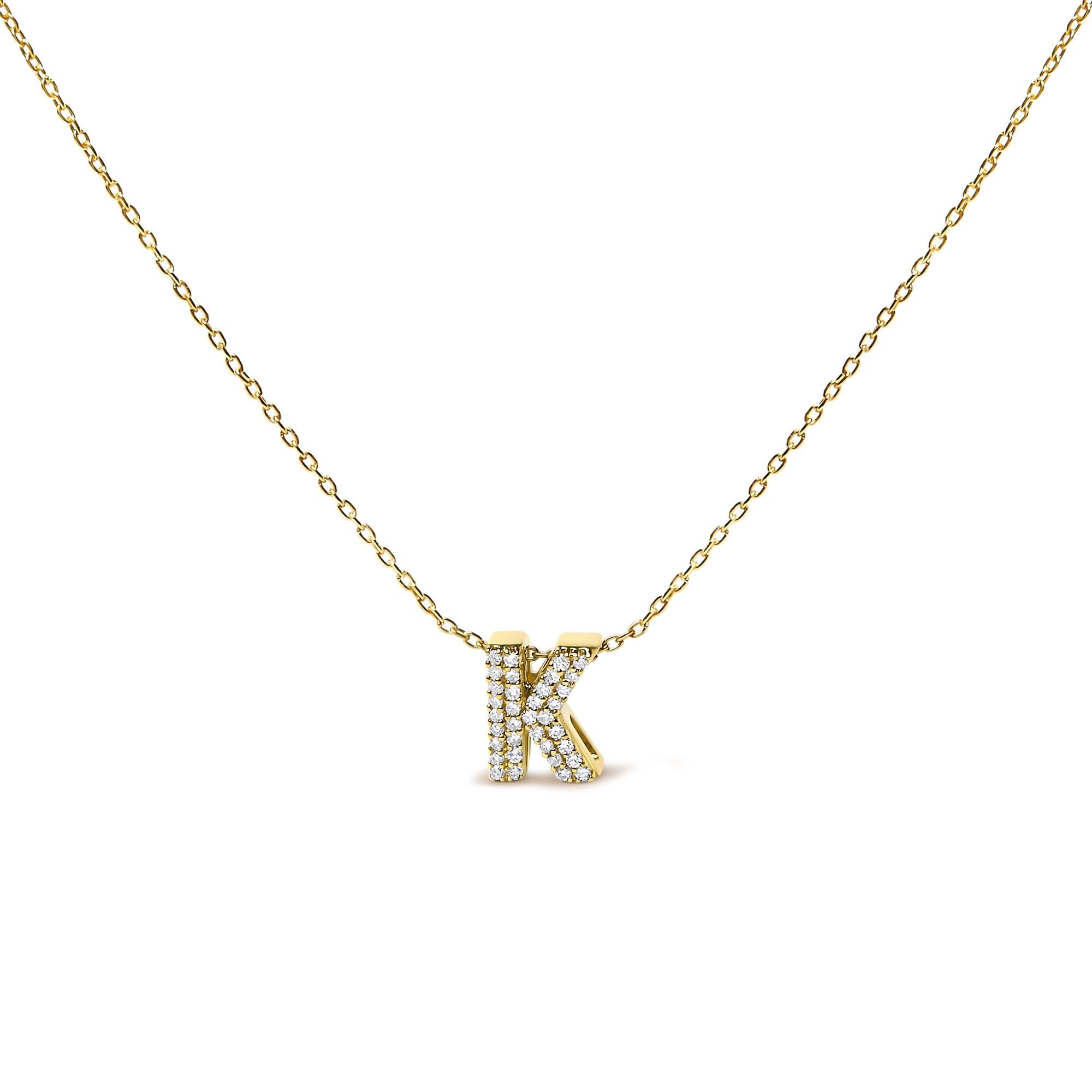10K Yellow Gold Diamond Accent "A-Z" Initial Bubble Pendant Necklace
