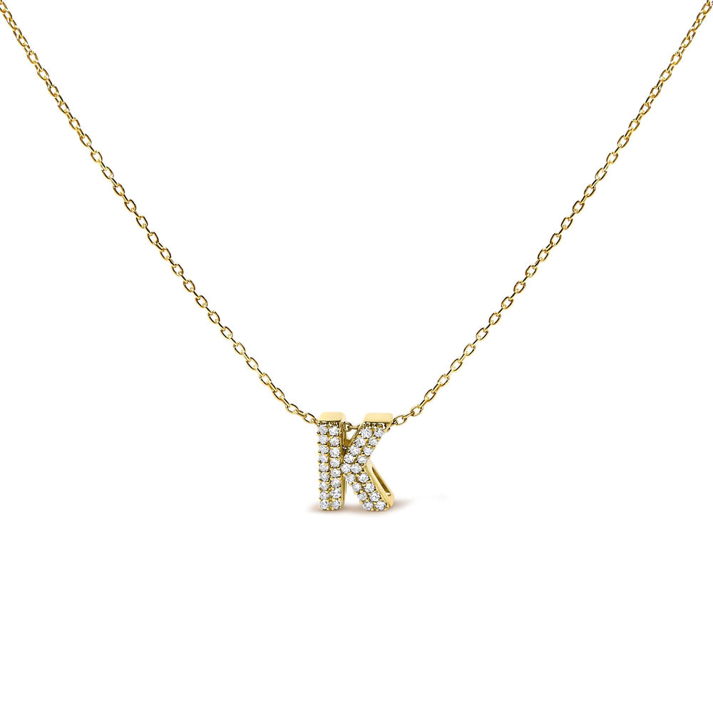 10K Yellow Gold Diamond Accent "A-Z" Initial Bubble Pendant Necklace