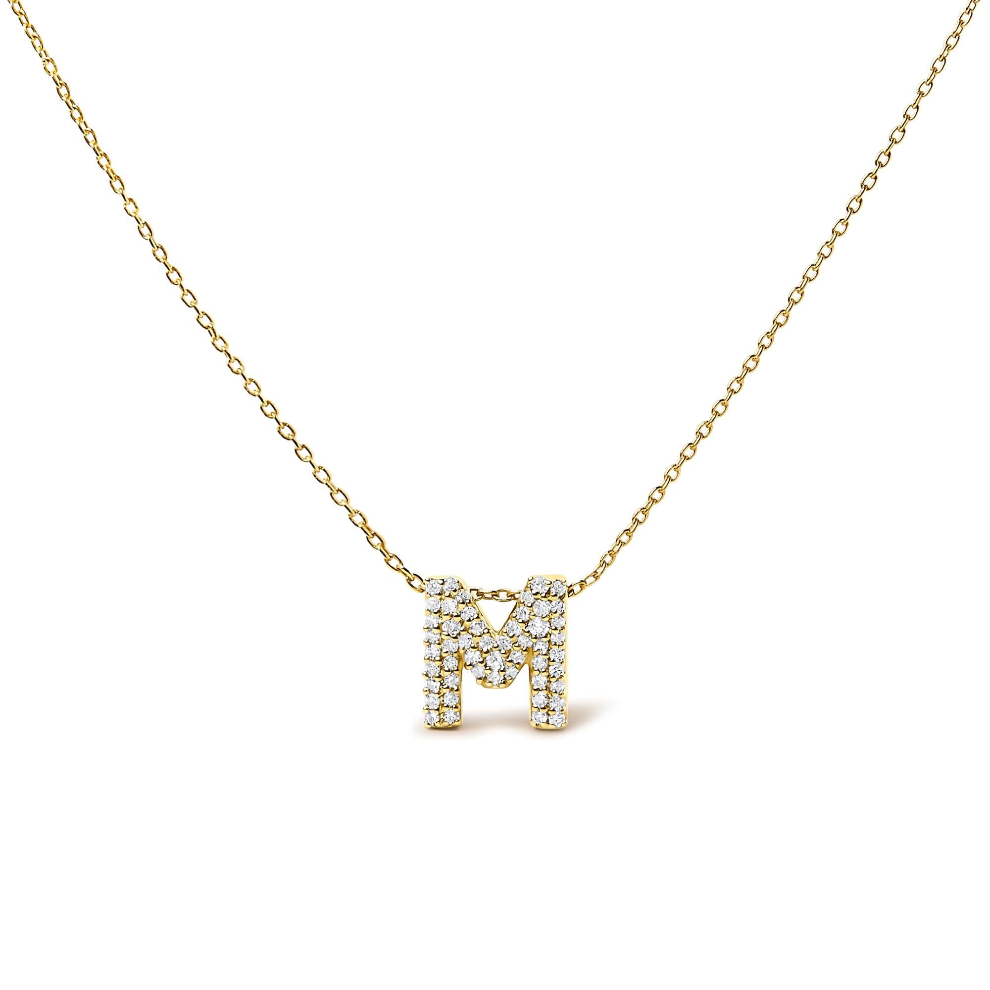 10K Yellow Gold Diamond Accent "A-Z" Initial Bubble Pendant Necklace