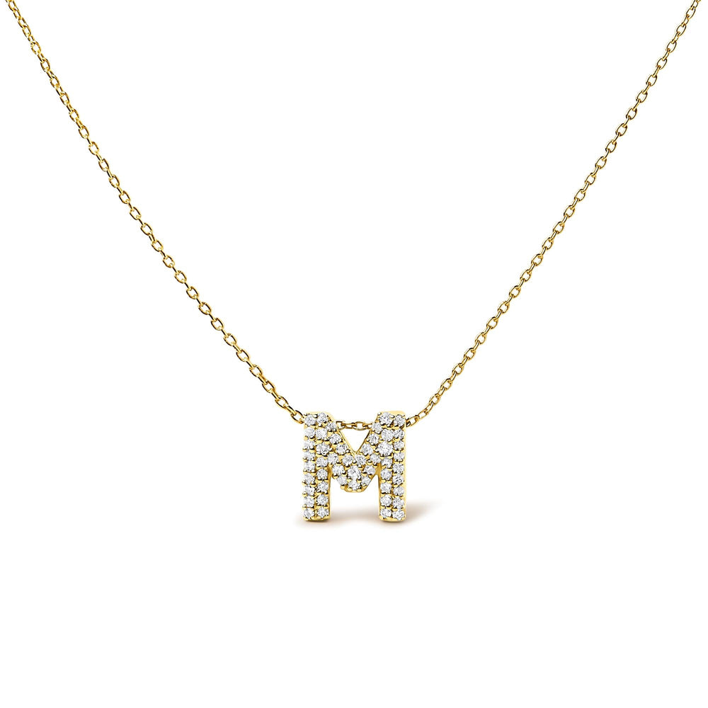 10K Yellow Gold Diamond Accent "A-Z" Initial Bubble Pendant Necklace