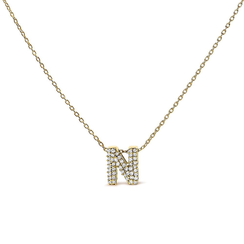 10K Yellow Gold Diamond Accent "A-Z" Initial Bubble Pendant Necklace