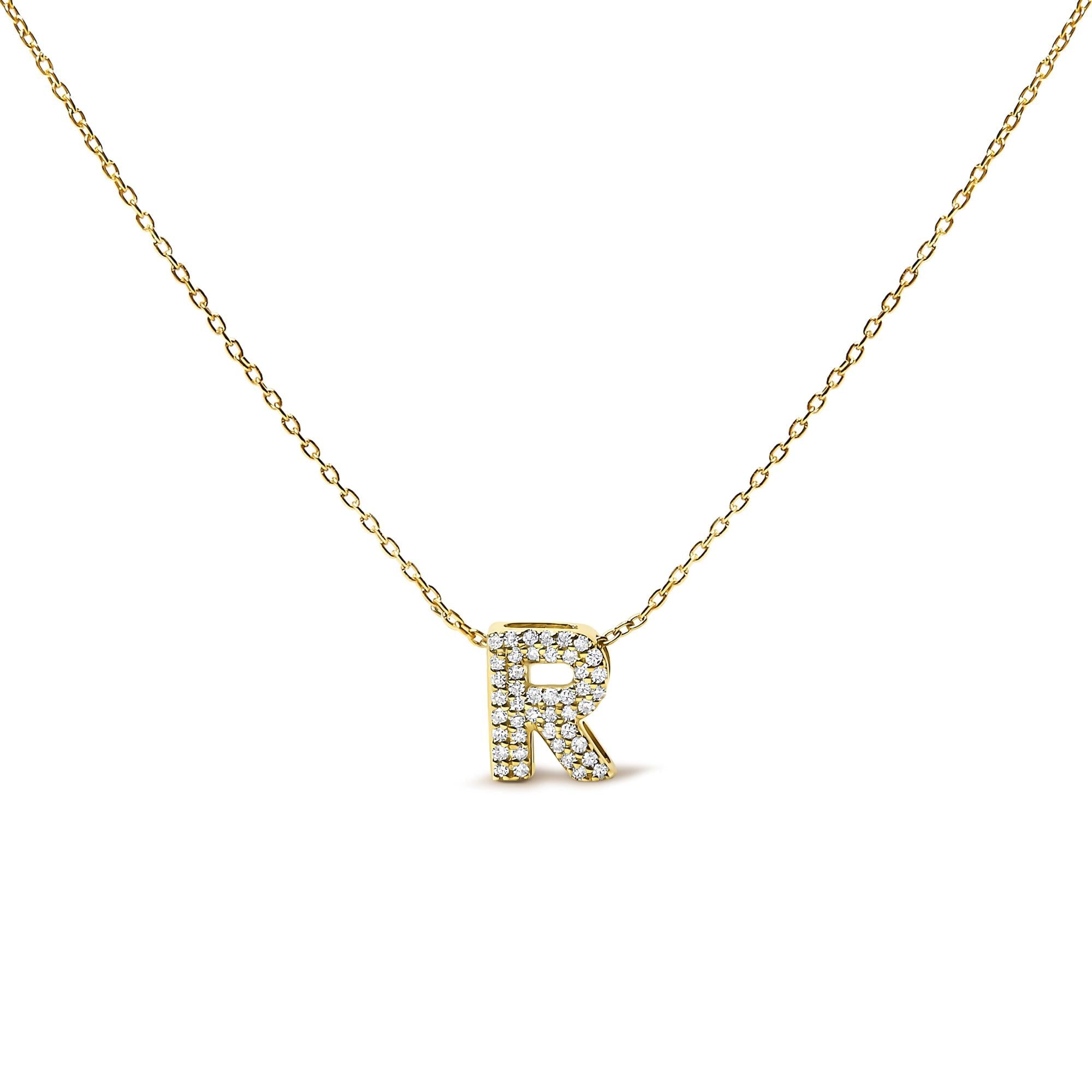 10K Yellow Gold Diamond Accent "A-Z" Initial Bubble Pendant Necklace