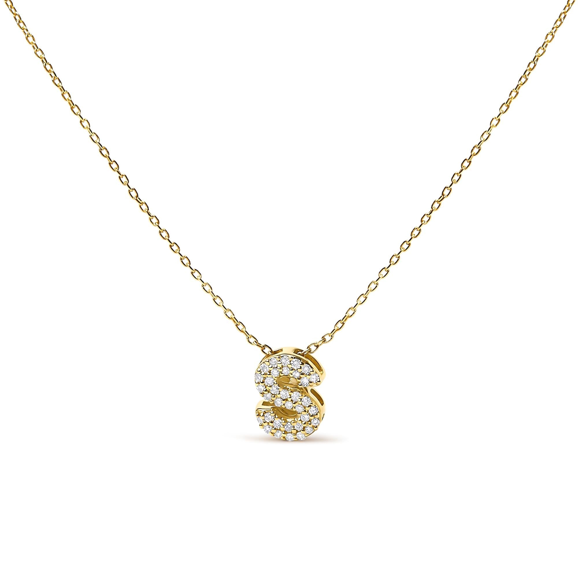 10K Yellow Gold Diamond Accent "A-Z" Initial Bubble Pendant Necklace