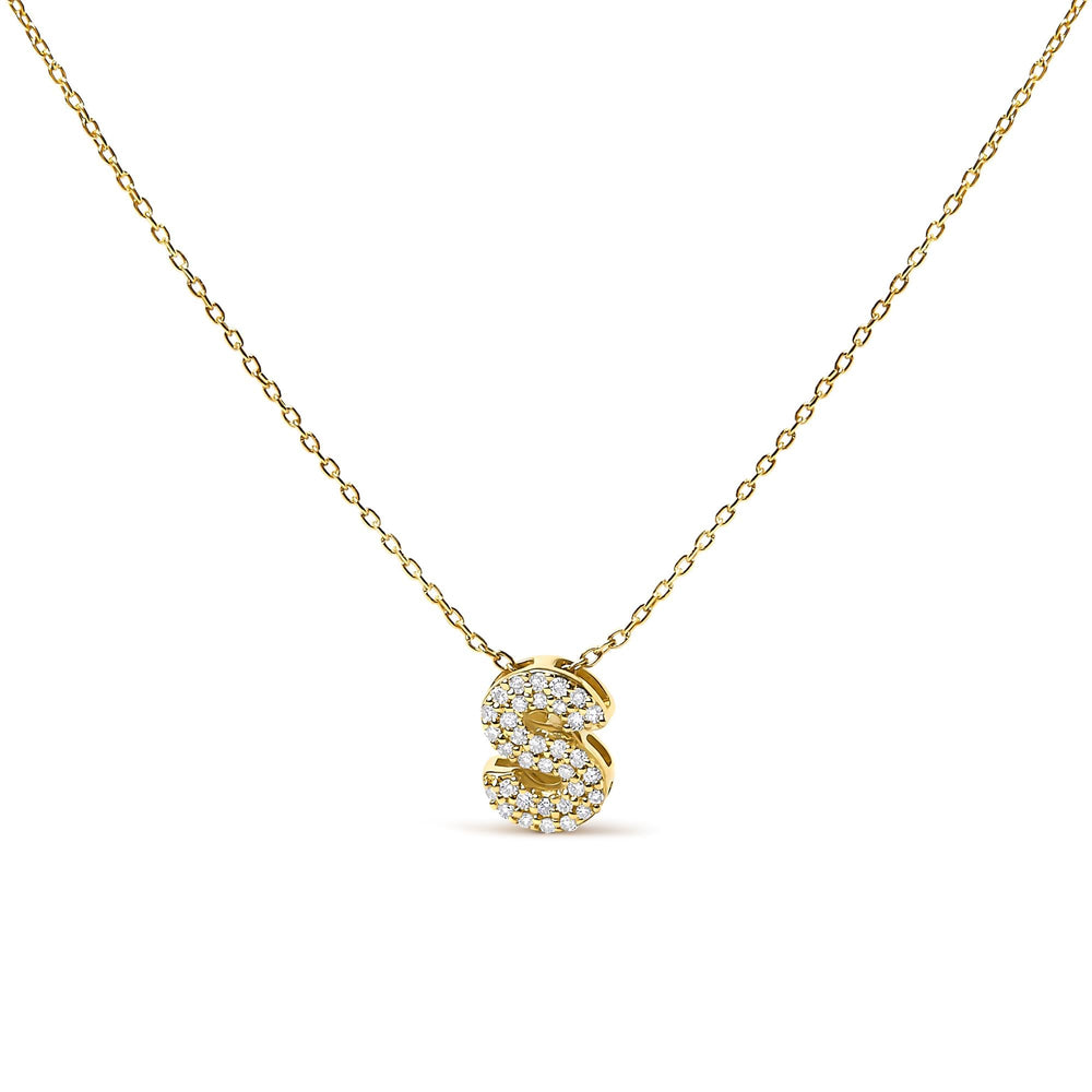 10K Yellow Gold Diamond Accent "A-Z" Initial Bubble Pendant Necklace