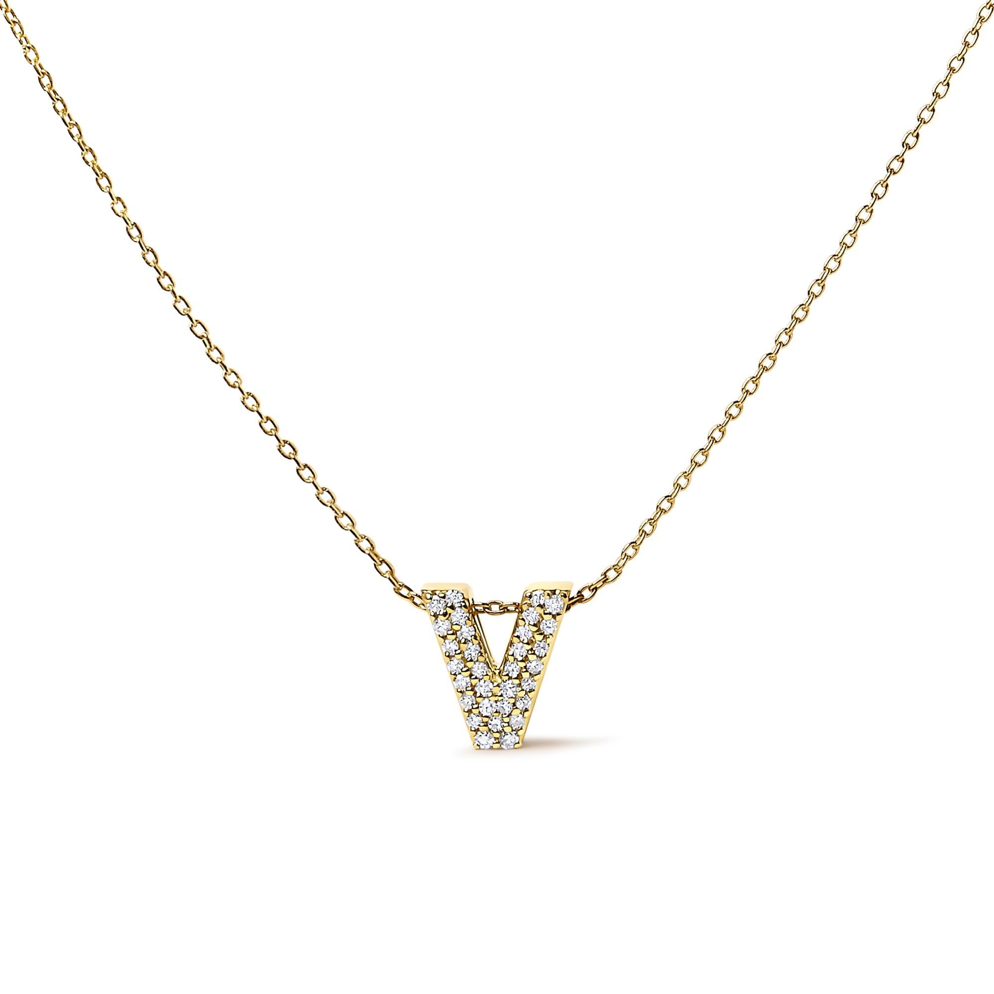 10K Yellow Gold Diamond Accent "A-Z" Initial Bubble Pendant Necklace