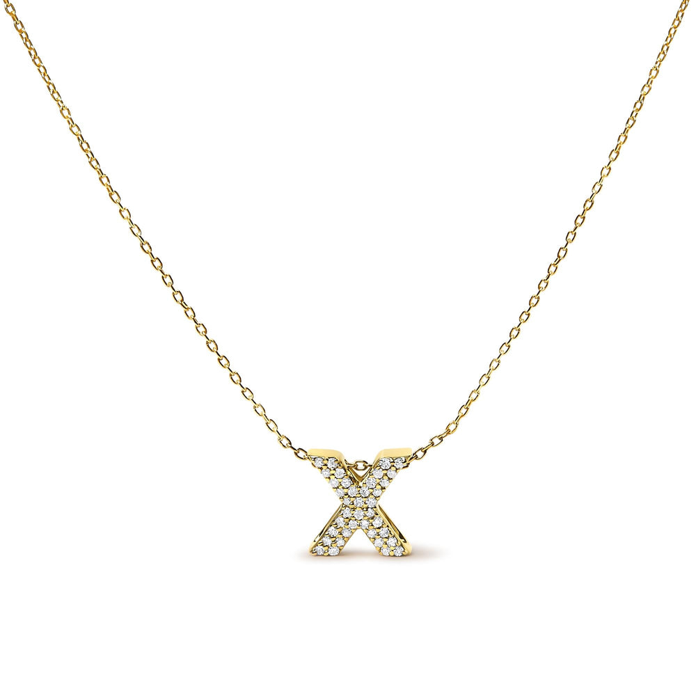 10K Yellow Gold Diamond Accent "A-Z" Initial Bubble Pendant Necklace