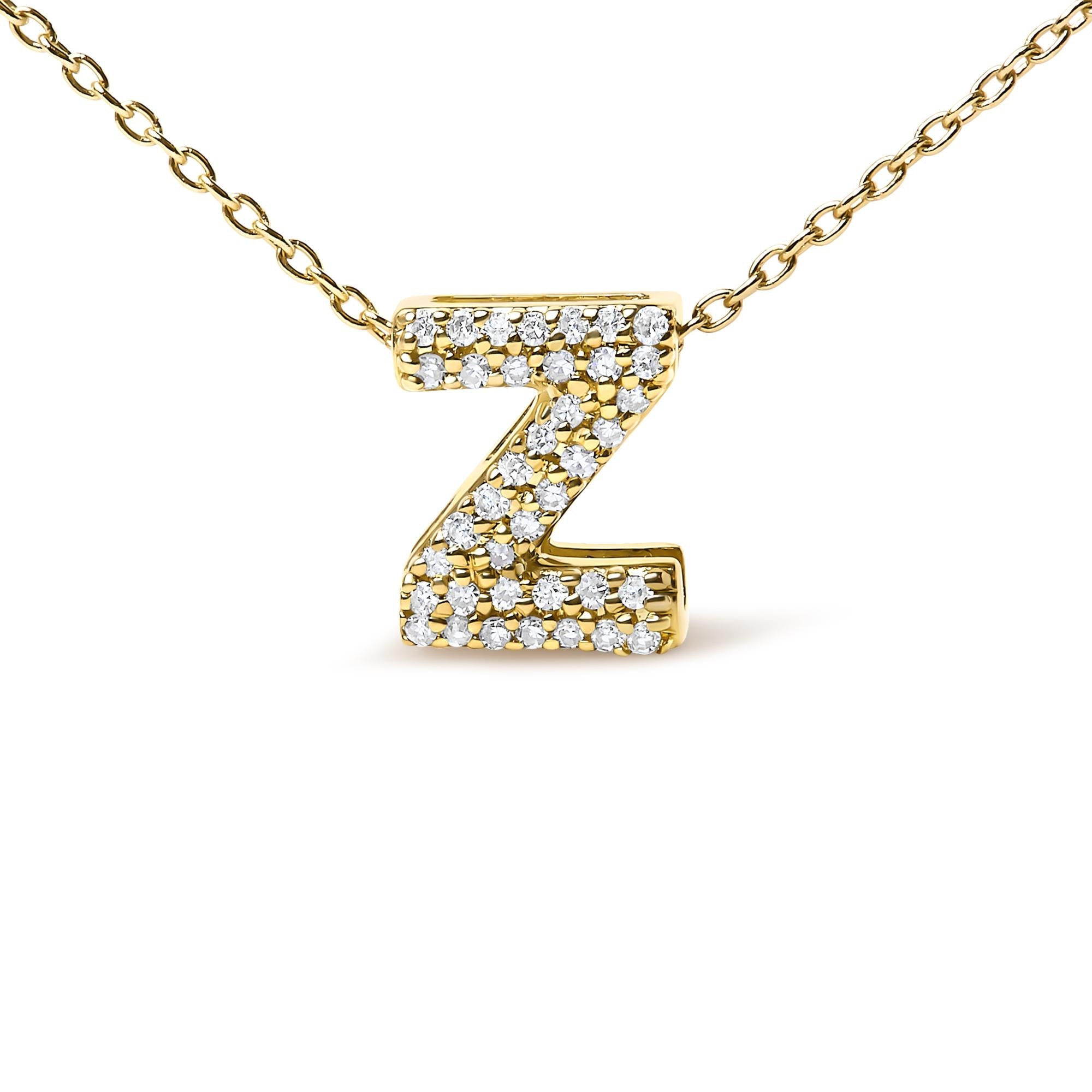 10K Yellow Gold Diamond Accent "A-Z" Initial Bubble Pendant Necklace