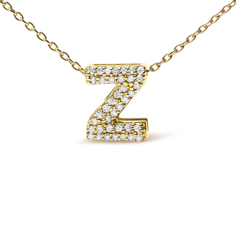 10K Yellow Gold Diamond Accent "A-Z" Initial Bubble Pendant Necklace