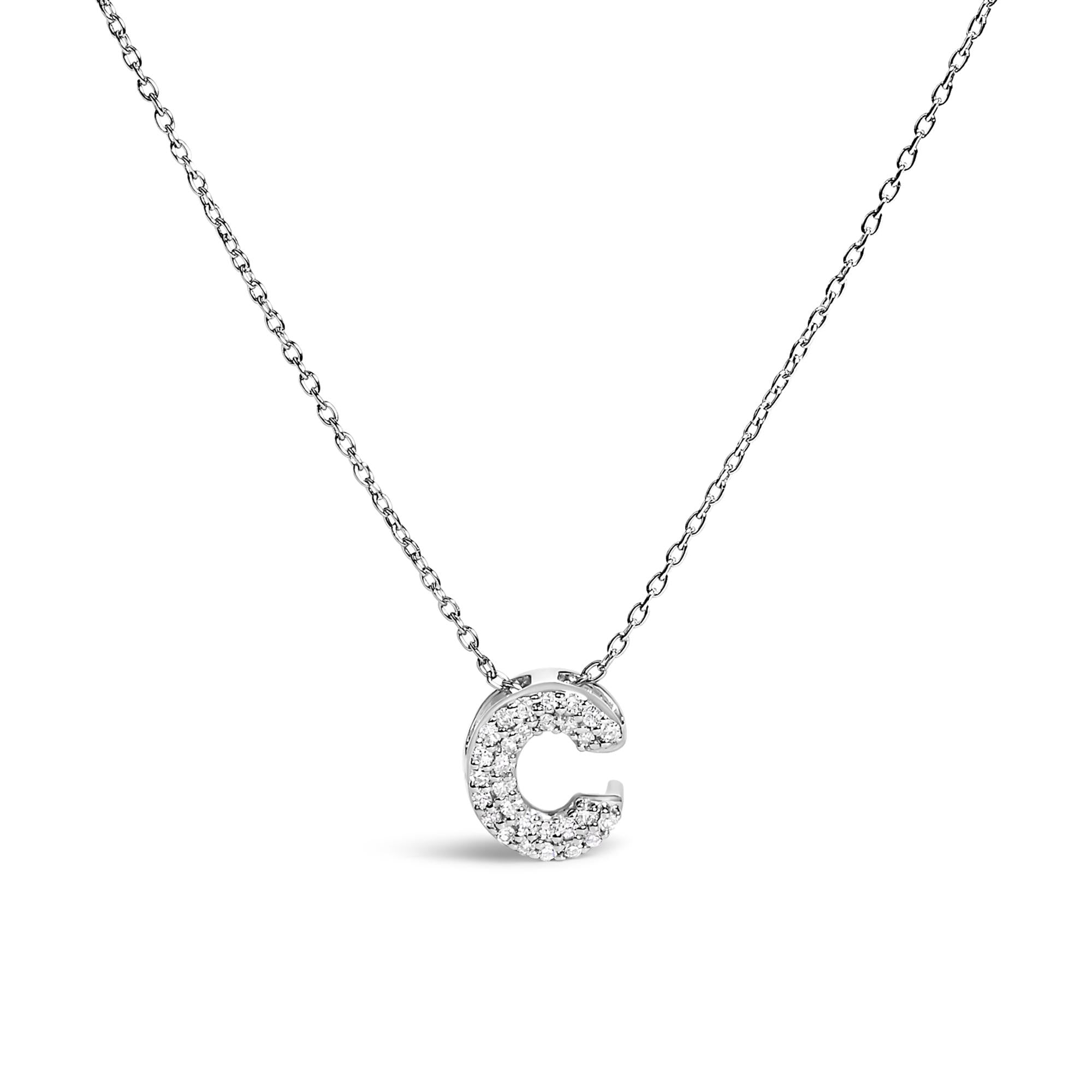 10K White Gold Diamond Accent "A-Z" Initial Bubble Pendant Necklace