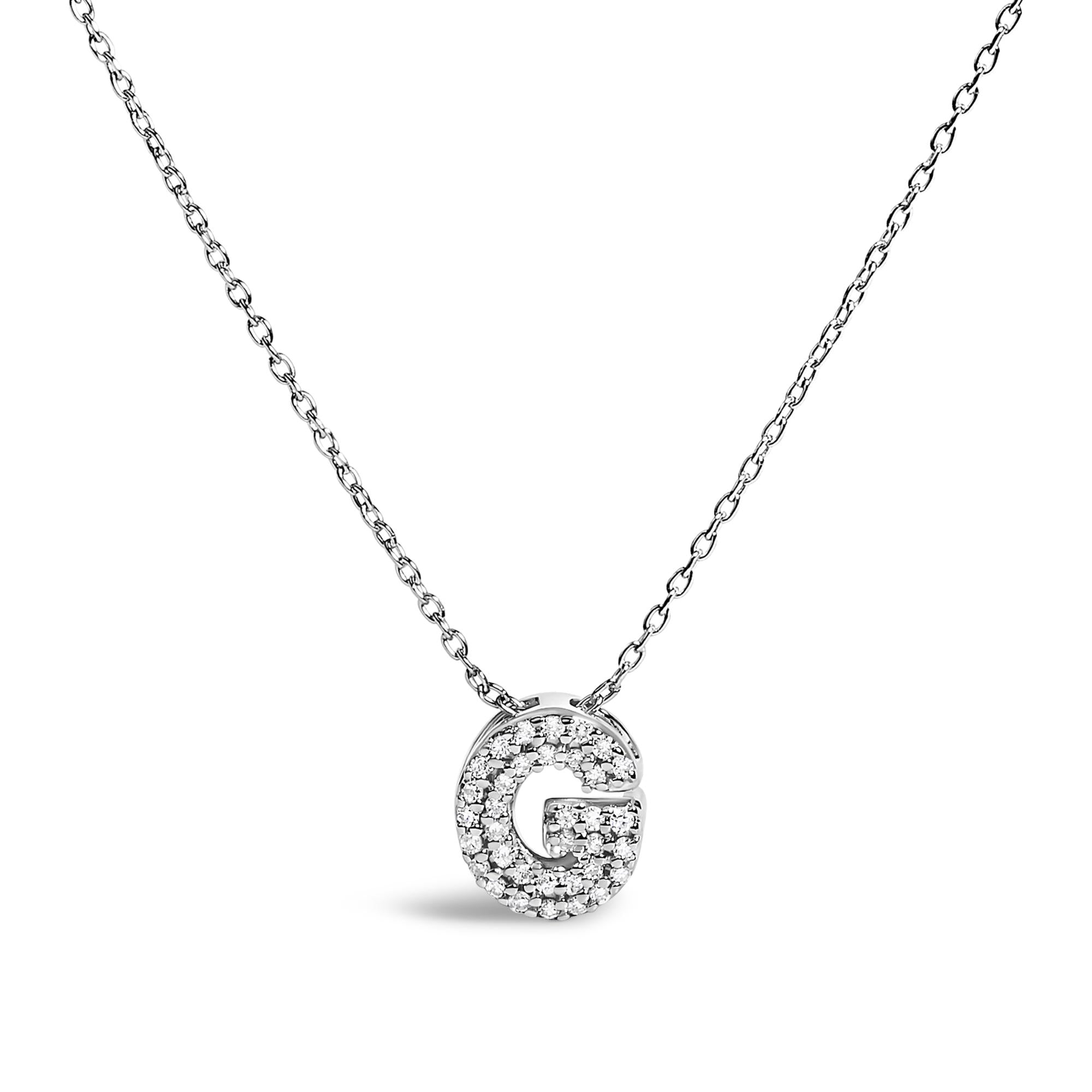 10K White Gold Diamond Accent "A-Z" Initial Bubble Pendant Necklace