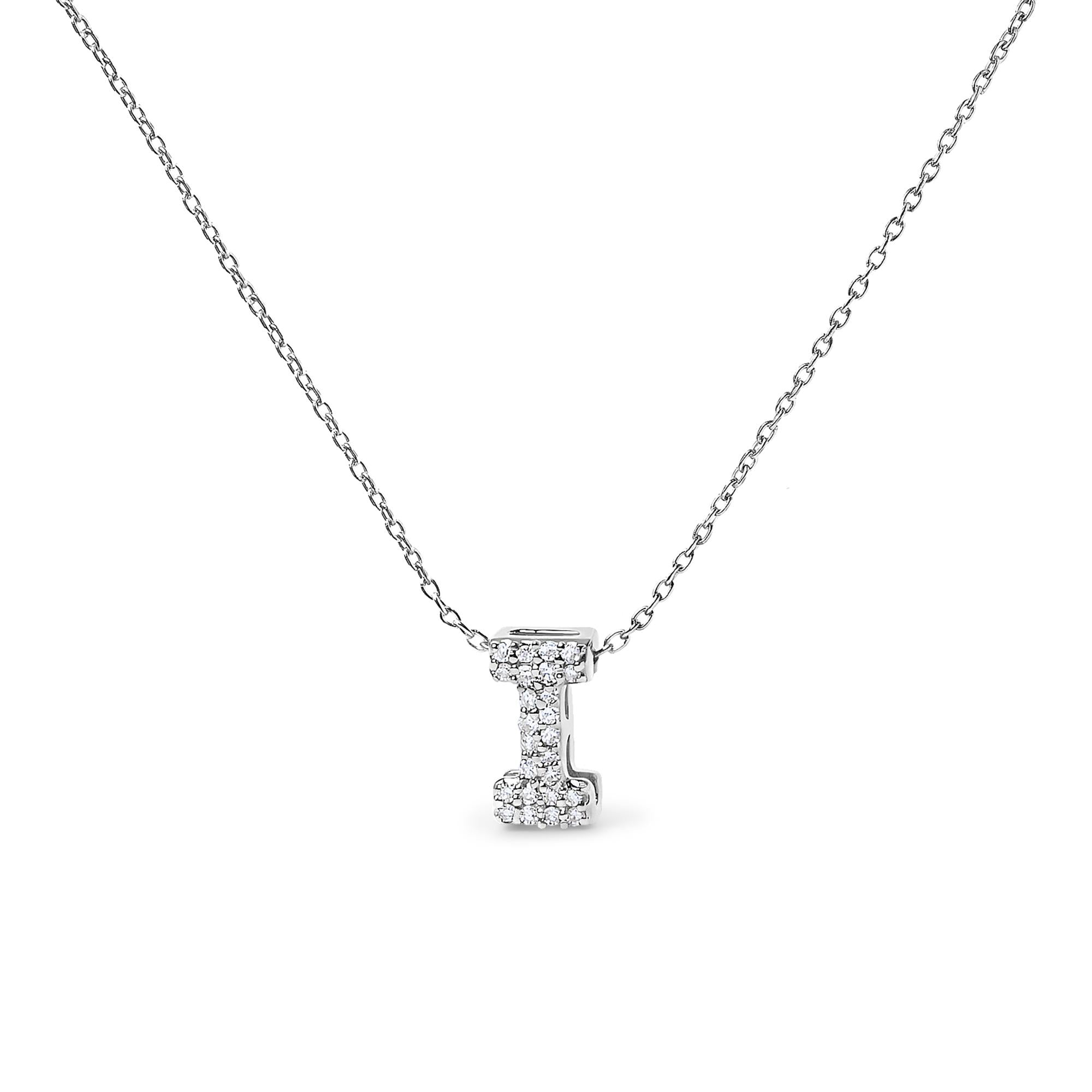 10K White Gold Diamond Accent "A-Z" Initial Bubble Pendant Necklace