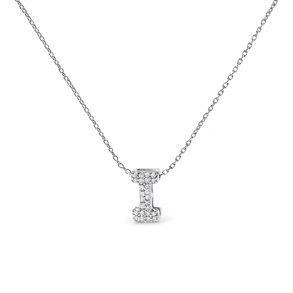 10K White Gold Diamond Accent "A-Z" Initial Bubble Pendant Necklace