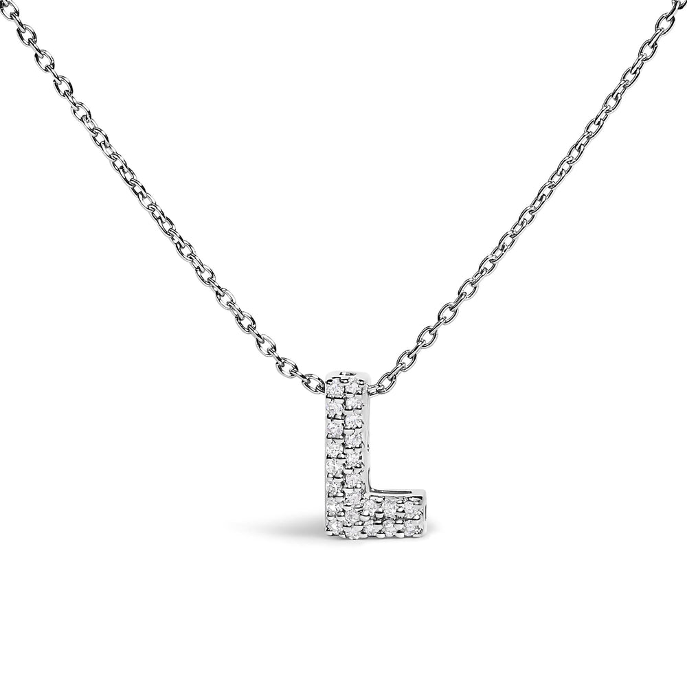 10K White Gold Diamond Accent "A-Z" Initial Bubble Pendant Necklace