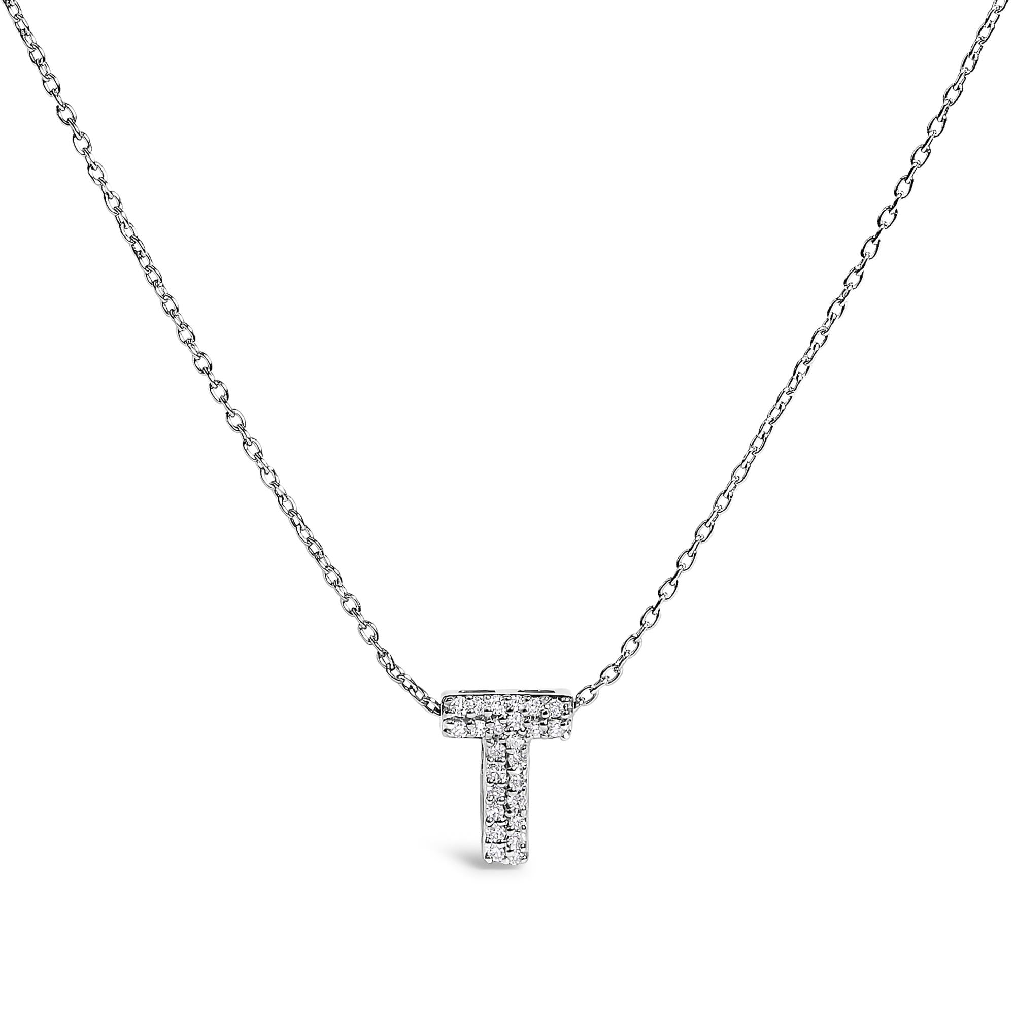 10K White Gold Diamond Accent "A-Z" Initial Bubble Pendant Necklace