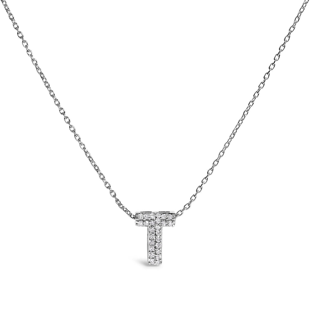 10K White Gold Diamond Accent "A-Z" Initial Bubble Pendant Necklace