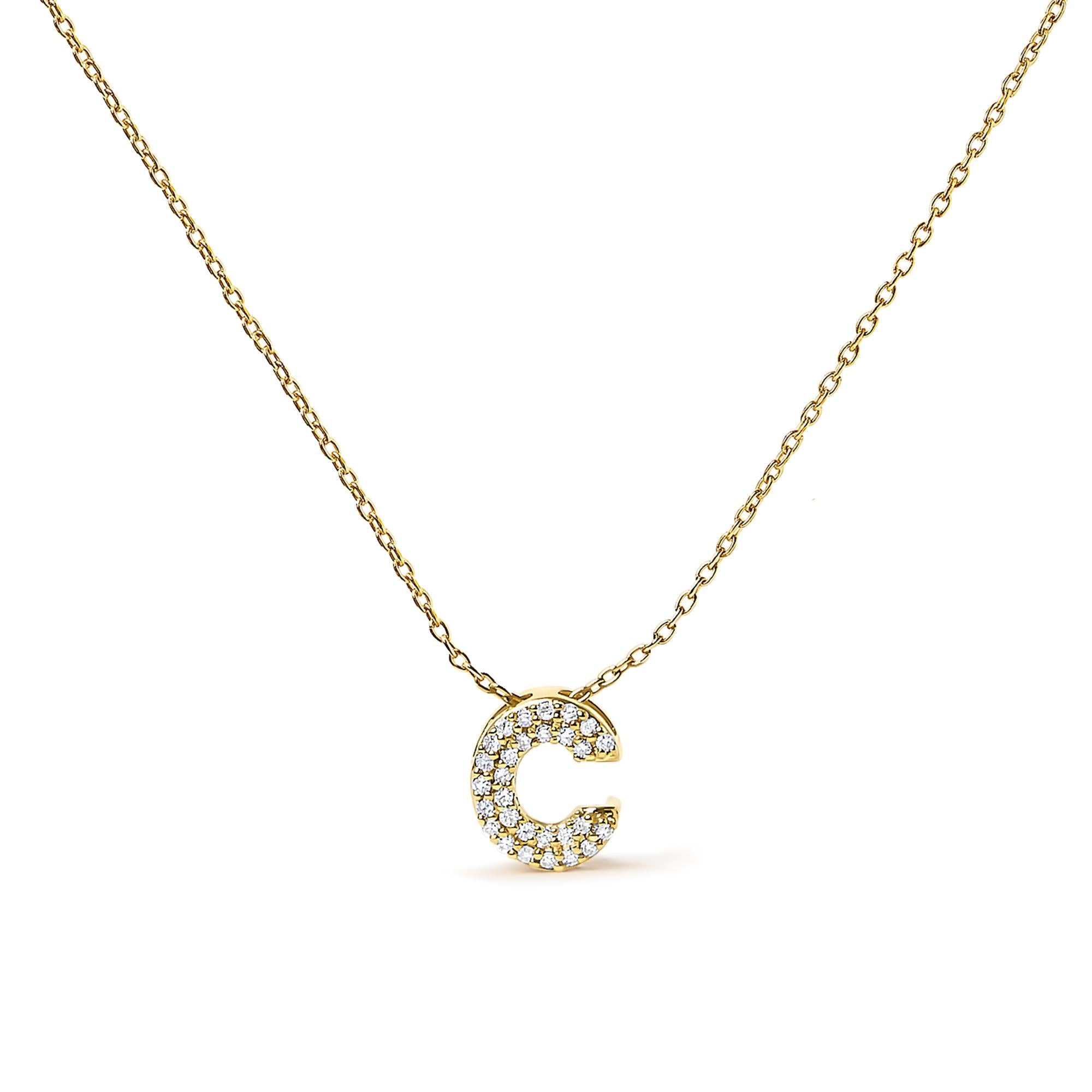 10K Yellow Gold Diamond Accent "A-Z" Initial Bubble Pendant Necklace