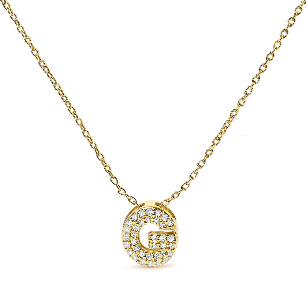 10K Yellow Gold Diamond Accent "A-Z" Initial Bubble Pendant Necklace