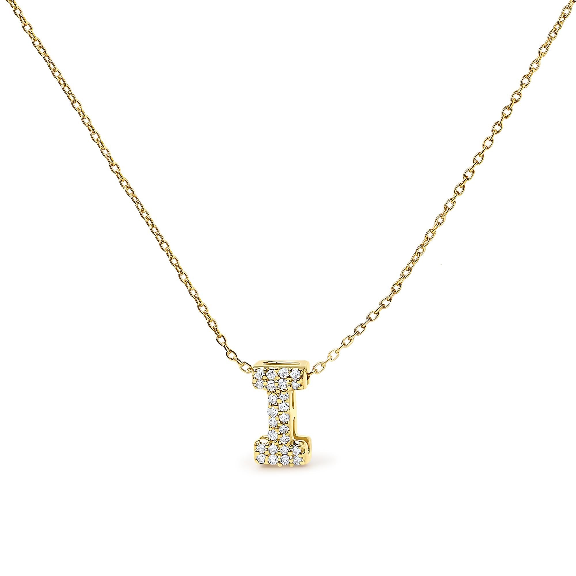 10K Yellow Gold Diamond Accent "A-Z" Initial Bubble Pendant Necklace