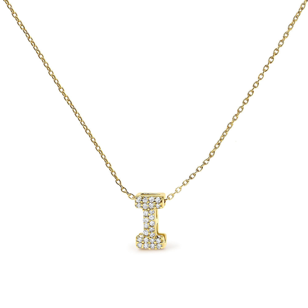 10K Yellow Gold Diamond Accent "A-Z" Initial Bubble Pendant Necklace