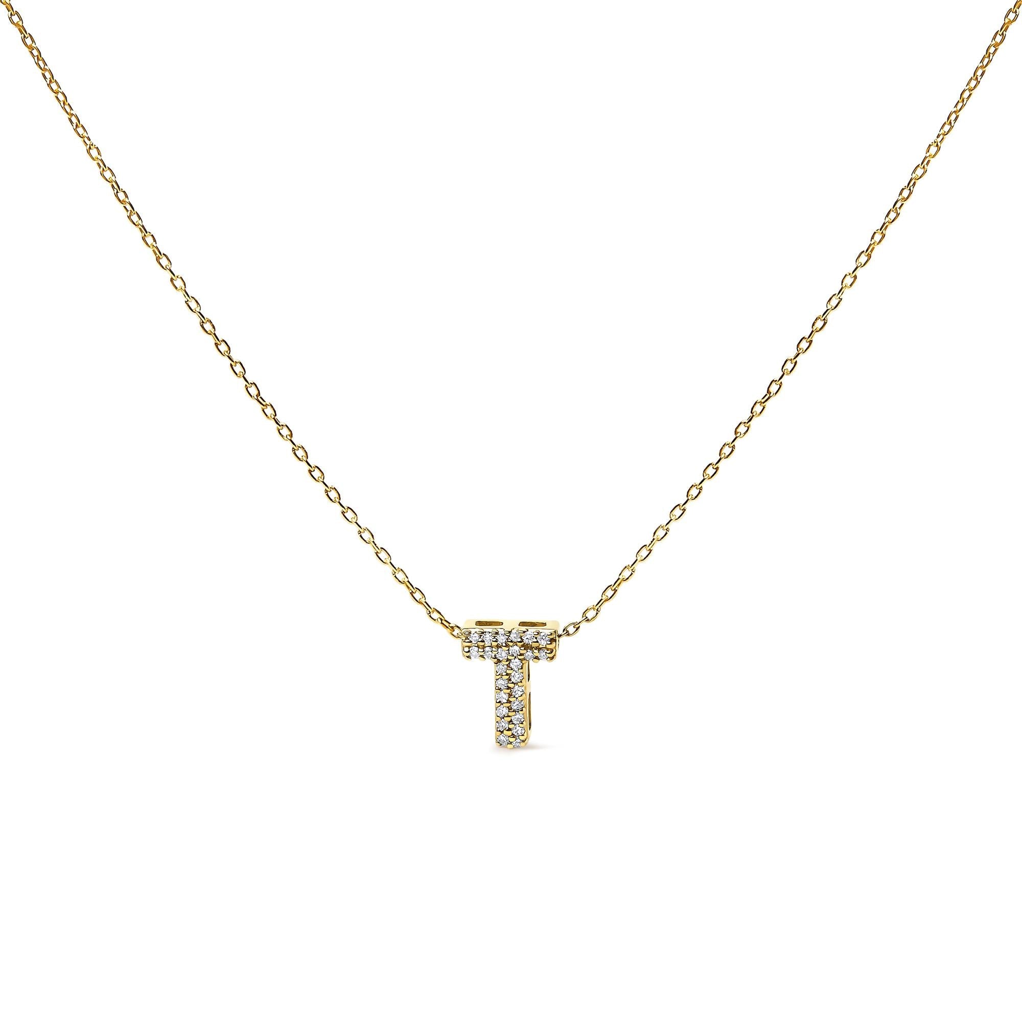 10K Yellow Gold Diamond Accent "A-Z" Initial Bubble Pendant Necklace
