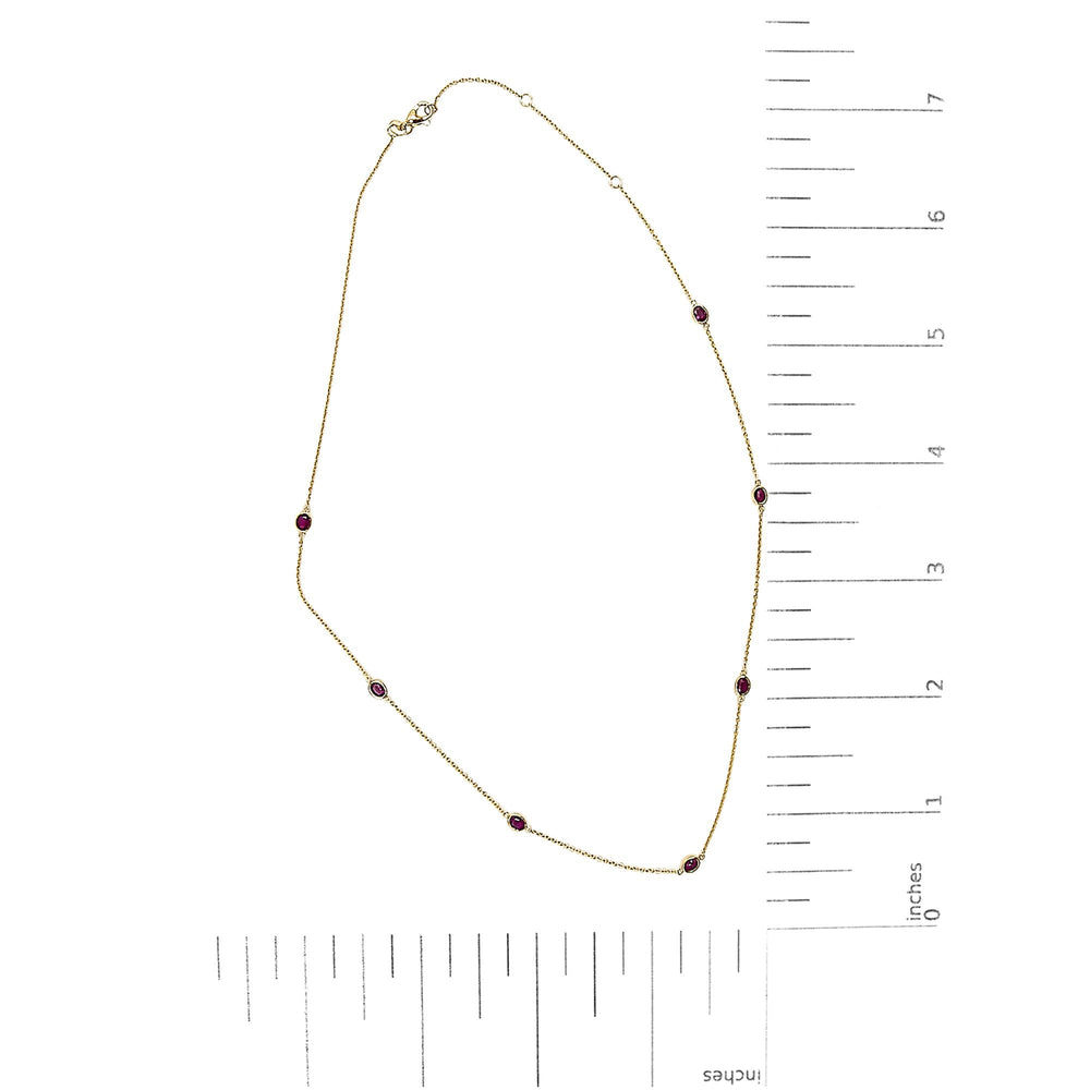 14K Yellow Gold Bezel Set 4x3 mm Oval Red Ruby Station Necklace - 18 Inches