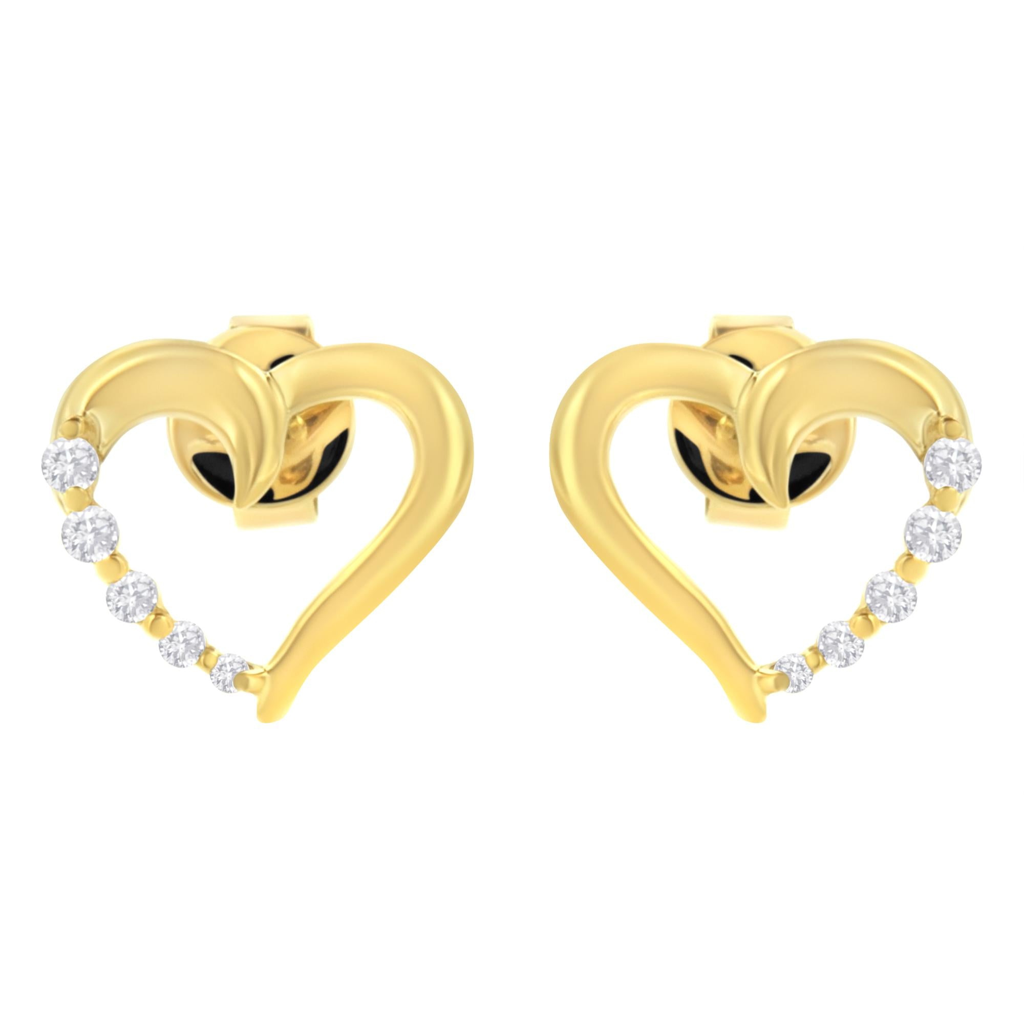 14KT Yellow Gold 1/8 cttw Diamond Journey Heart Earrings (K-L, I1-I2)