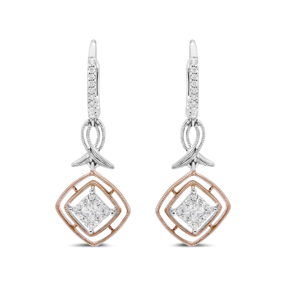 14K White and Rose Gold 1/2 Cttw Round and Princess-Cut Diamond Openwork Marquise Ribbon Dangle Earring (G-H Color, SI2-I1 Clarity)