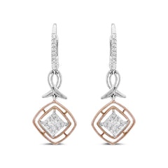 14K White and Rose Gold 1/2 Cttw Round and Princess-Cut Diamond Openwork Marquise Ribbon Dangle Earring (G-H Color, SI2-I1 Clarity)