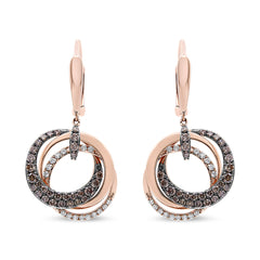 14K Rose Gold 1.00 Cttw White and Brown Diamond Intertwining Hoops and Circle Dangle Earrings (H-I/Brown Color, SI1-SI2 Clarity)