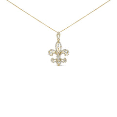 14K Yellow Gold 1.00 Cttw Round Diamond Fleur De Lis 18" Pendant Necklace (H-I Color, SI2-I1 Clarity)