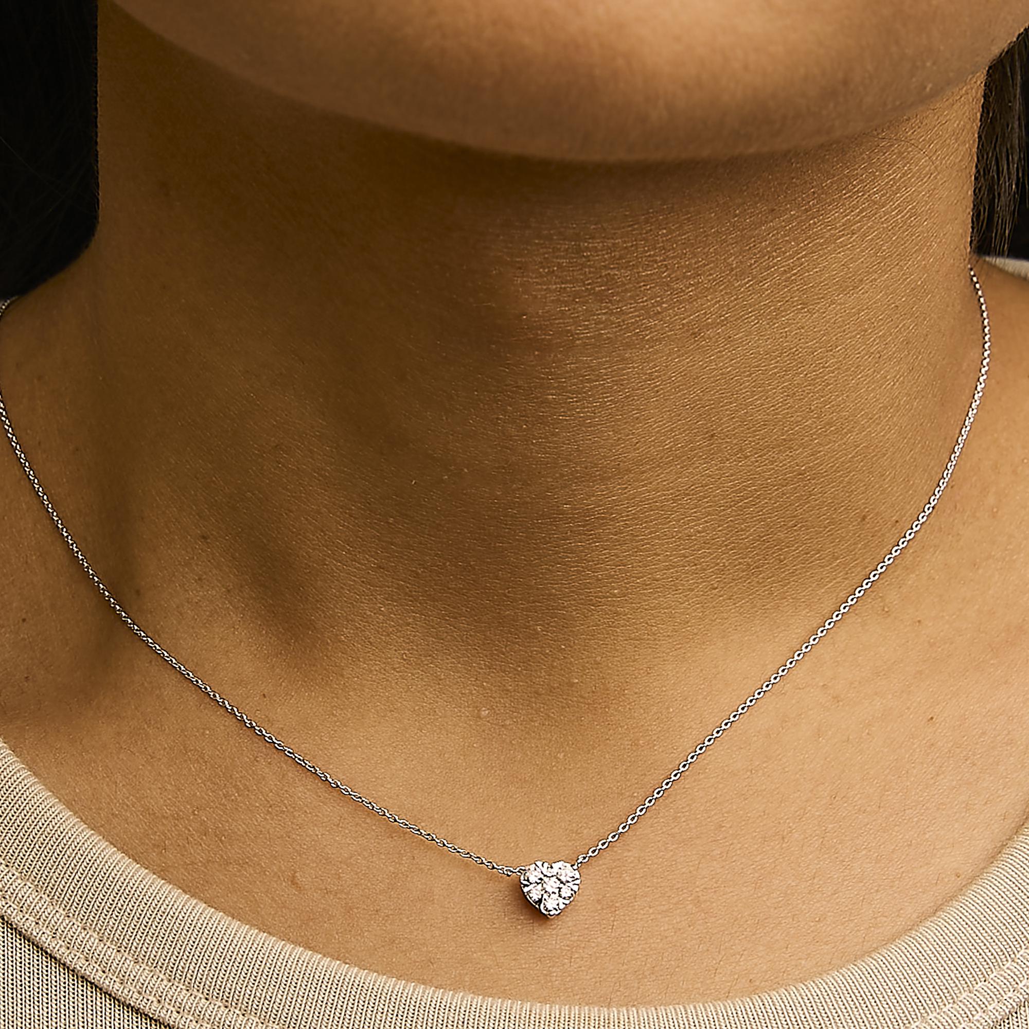 14K White Gold 1/4 Cttw Diamond Composite Heart Pendant Necklace - 18" Inches