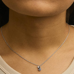 14K White Gold 6x4mm Pear Blue Sapphire and Diamond Accent Charm Pendant Necklace - 18" Inches