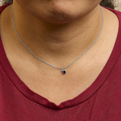 10K White Gold Oval Blue Sapphire and Diamond Double Charm Pendant Necklace - 18" Inches