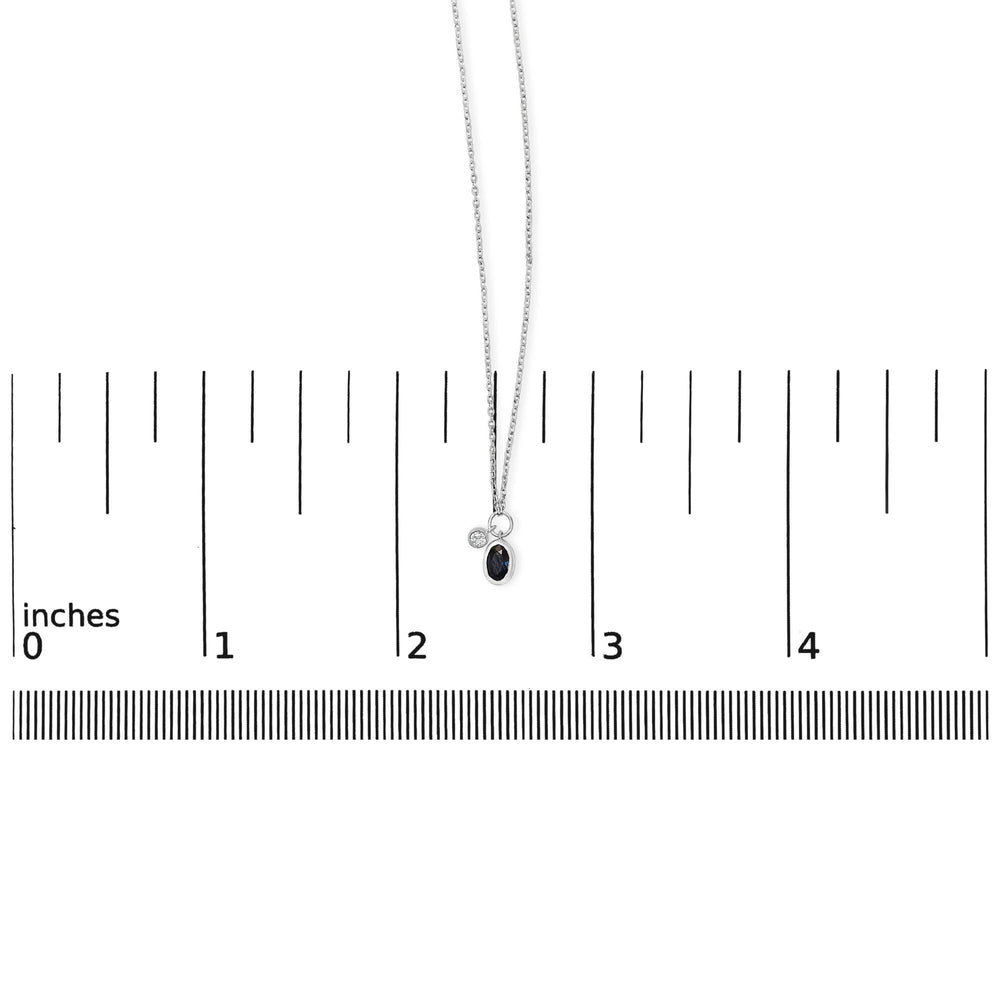 10K White Gold Oval Blue Sapphire and Diamond Double Charm Pendant Necklace - 18" Inches