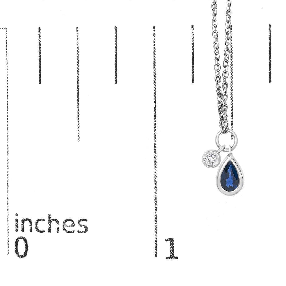 10K White Gold 6x4 mm Pear Blue Sapphire and Diamond  Accent Charm Pendant Necklace - 18" Inches
