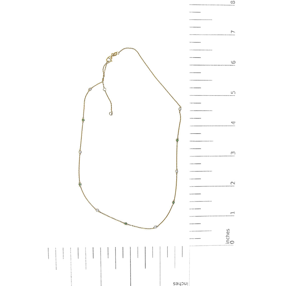 14K Yellow Gold Bezel Set Alternating Green Emerald and Diamond Station Necklace - 18" Inches