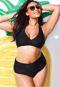 Plus Size V Neck Halter High Waisted Bikini Swimsuit