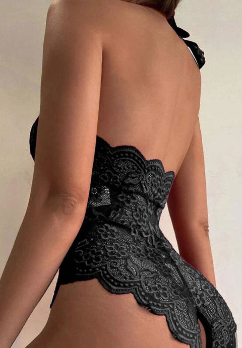 Halter Neck Floral Lace Bodysuit