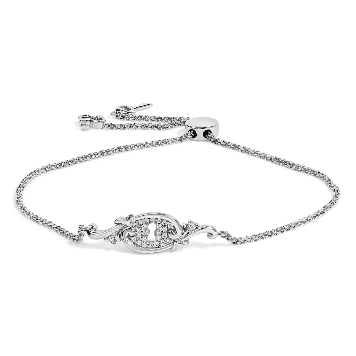 Sterling Silver 1/10 Cttw Diamond Keyhole Charm Bolo Bracelet