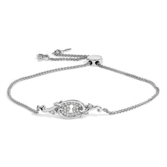 Sterling Silver 1/10 Cttw Diamond Keyhole Charm Bolo Bracelet