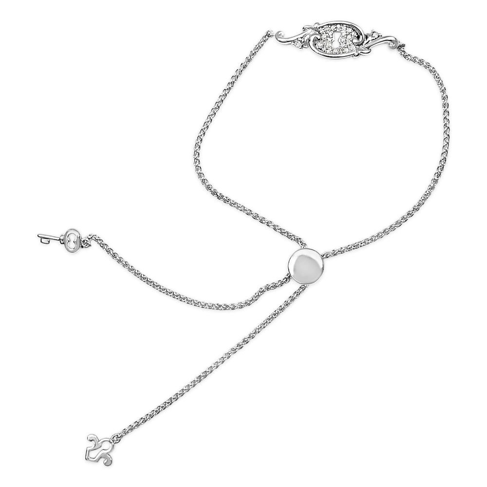 Sterling Silver 1/10 Cttw Diamond Keyhole Charm Bolo Bracelet