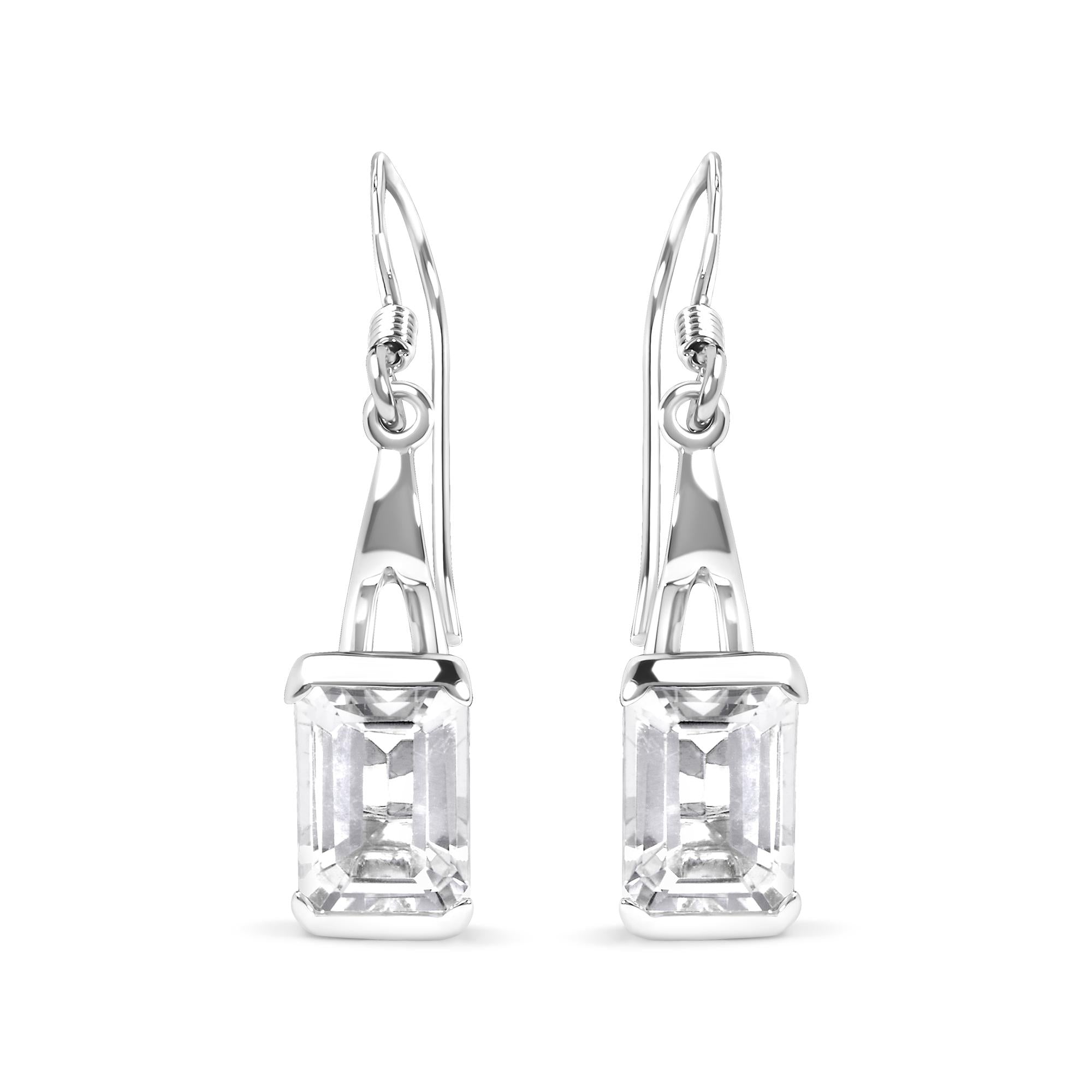 .925 Sterling Silver 3.0 Cttw Emerald Cut White Topaz Solitaire Dangle Earring - AAA Quality