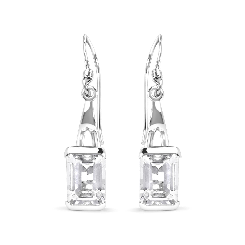 .925 Sterling Silver 3.0 Cttw Emerald Cut White Topaz Solitaire Dangle Earring - AAA Quality