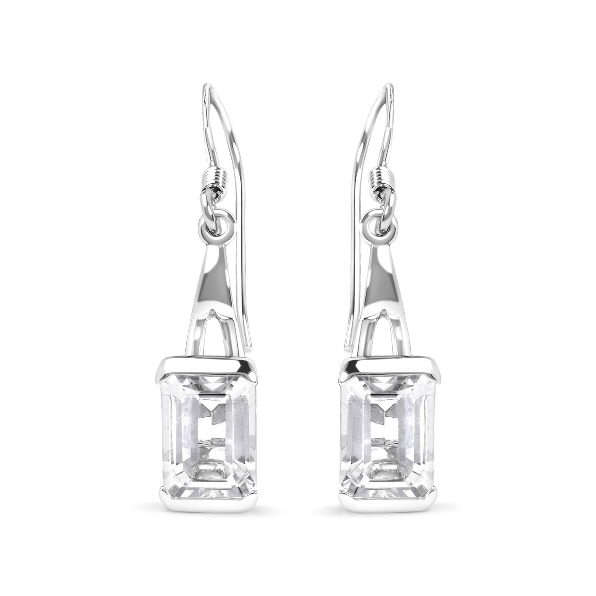 .925 Sterling Silver 3.0 Cttw Emerald Cut White Topaz Solitaire Dangle Earring - AAA Quality