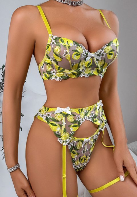 Vibrant Lemon Print Lingerie Set with Sheer Fabric