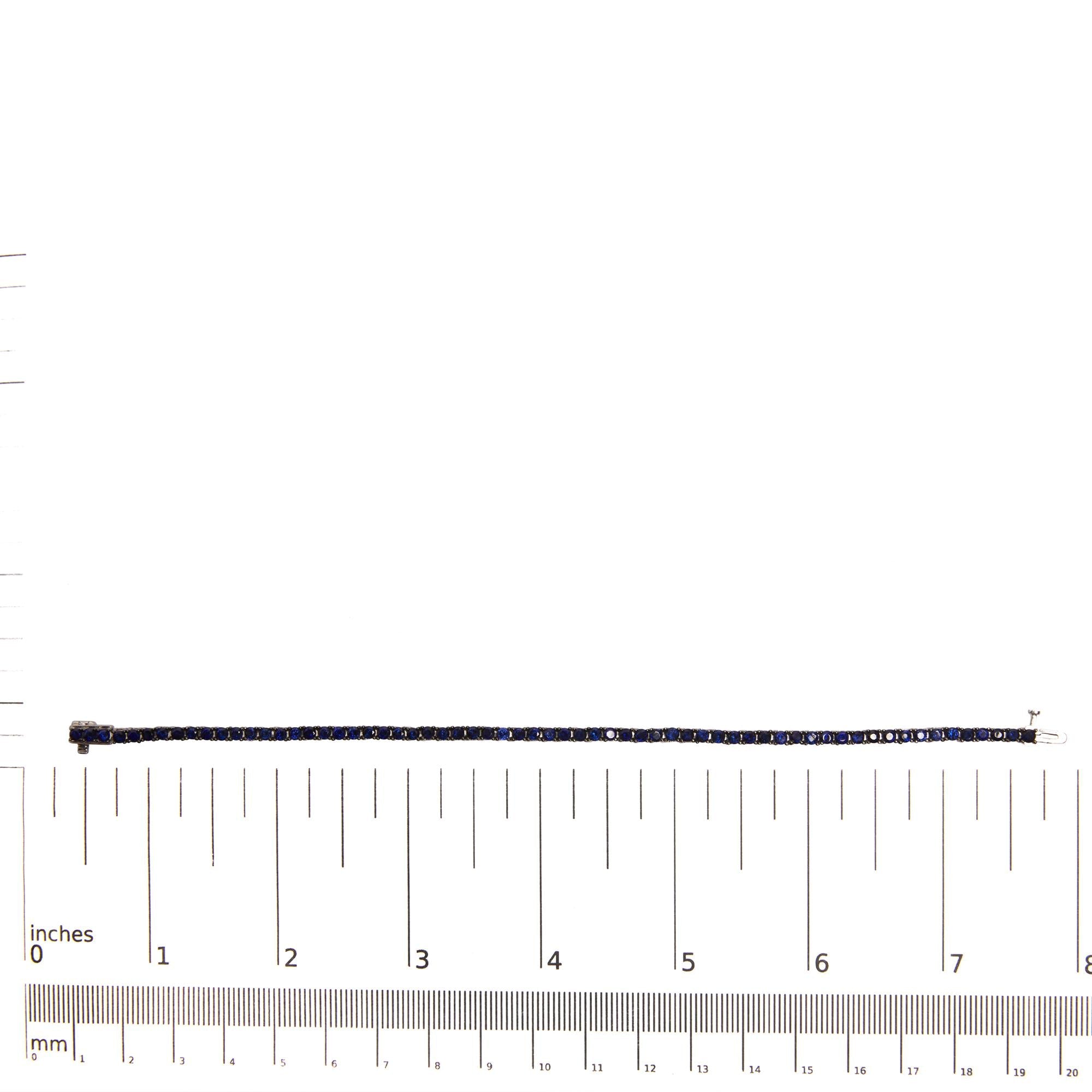 .925 Sterling Silver 5 3/4 Cttw Round Created Blue Sapphire Tennis Bracelet - 7.25" Inches