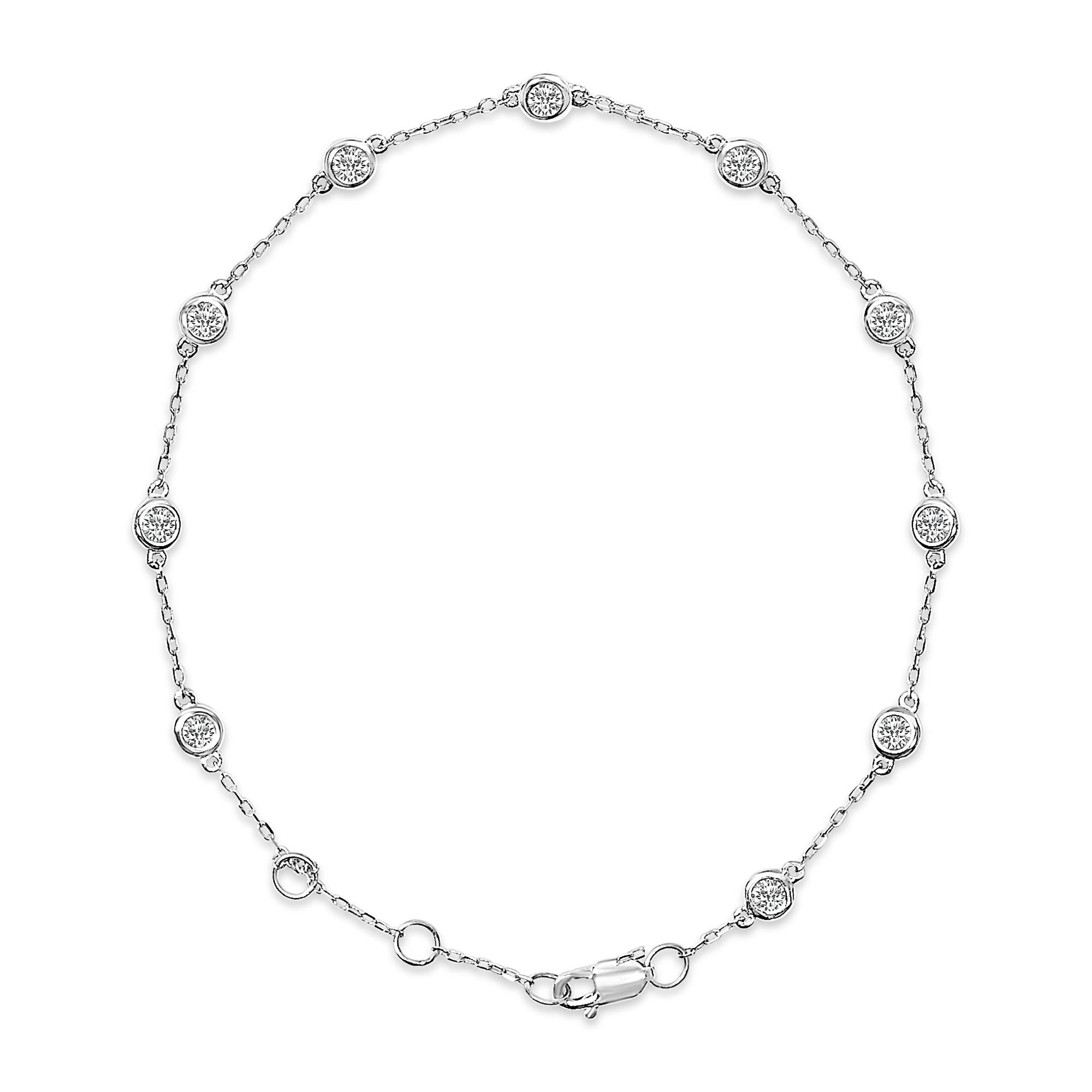 14K Gold 1/2 Cttw Bezel Set Lab Grown Diamond Station Bracelet