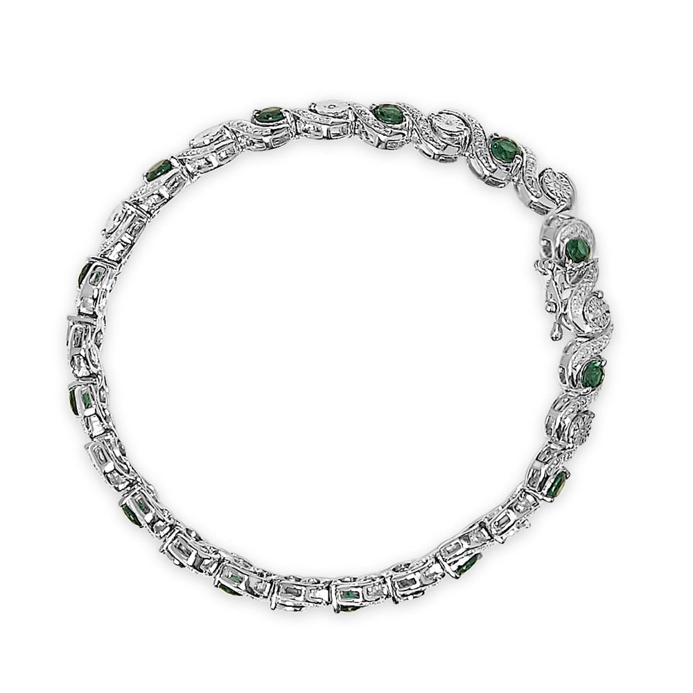 .925 Sterling Silver Created Emerald and Diamond Twist S Link Bracelet